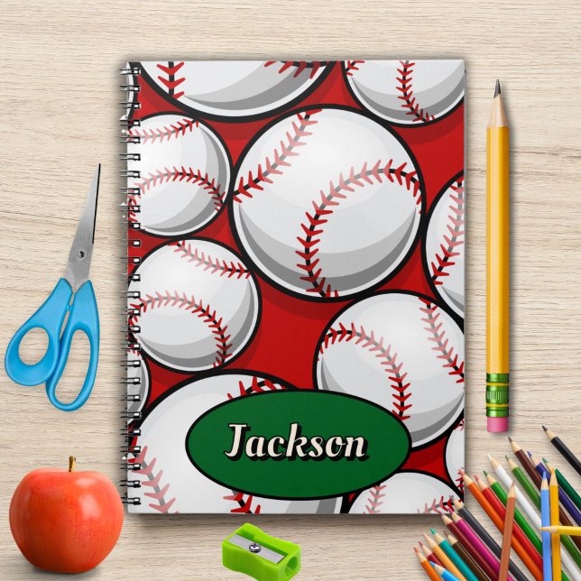Carnet nom de motif de baseball rouge et vert  (Créateur téléchargé)