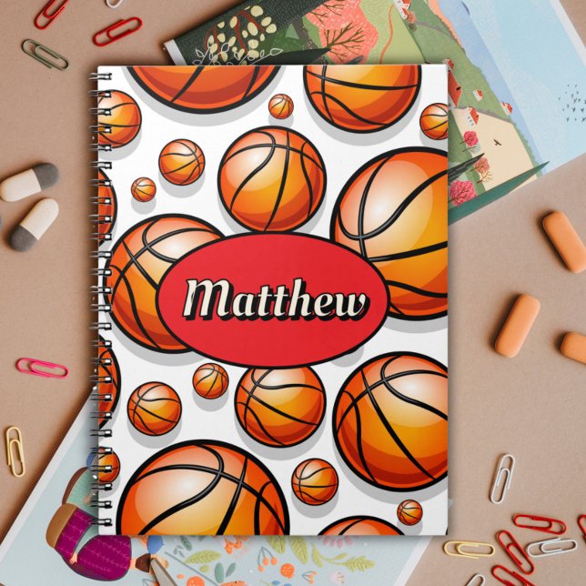 Carnet nom de motif de basket-ball rouge  (Créateur téléchargé)