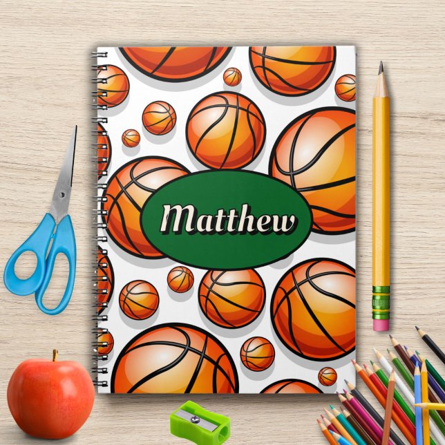 Carnet nom de motif de basket-ball vert  (Créateur téléchargé)