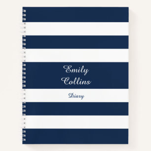 Carnet Nom de motif de rayures bleues modernes