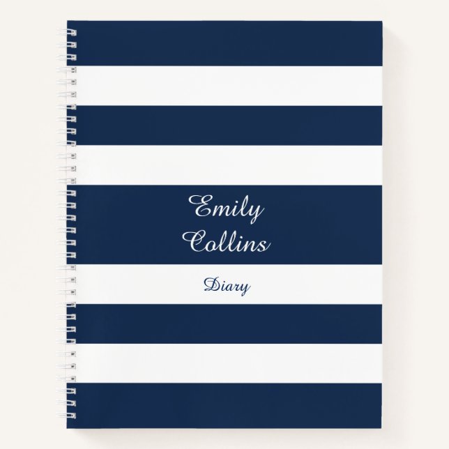 Carnet Nom de motif de rayures bleues modernes (Devant)