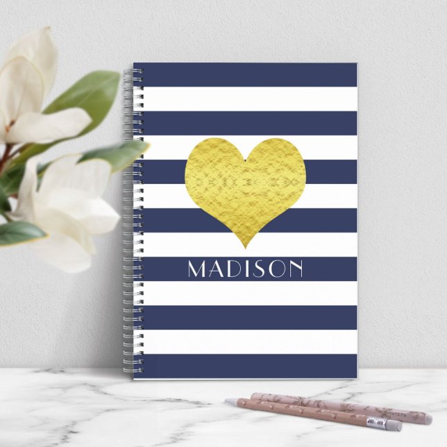 Carnet Nom de motif de rayures bleues modernes (Modern Blue Stripes Pattern Name Notebook)