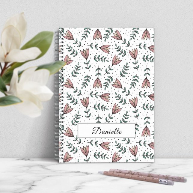 Carnet Nom de motif floral rose élégant (Elegant Pink Floral Pattern Name Notebook)