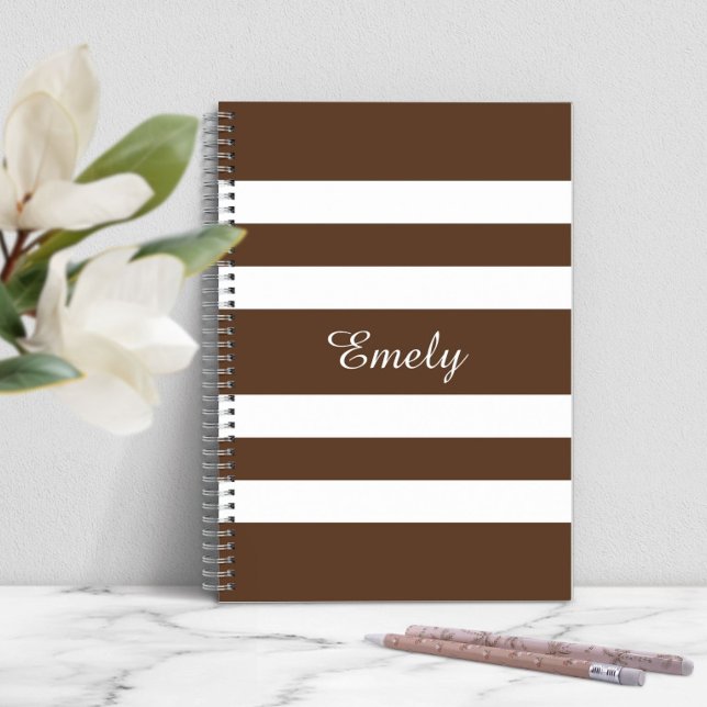 Carnet Nom de motif rayures marron modernes (Modern Brown Stripes Pattern Name Notebook)