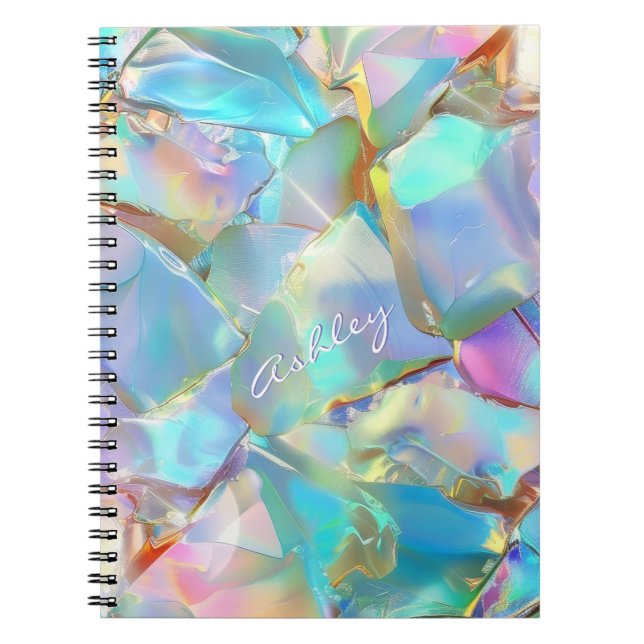Carnet Nom de script blanc sur fond opale (Devant)