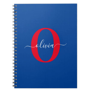 Carnet Nom de script de monogramme personnalisé Bleu Blan
