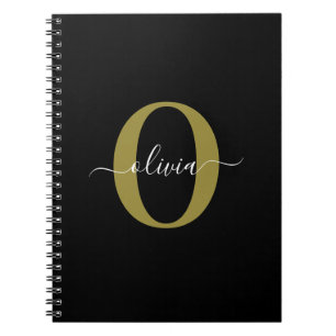 Carnet Nom de script de monogramme personnalisé noir blan