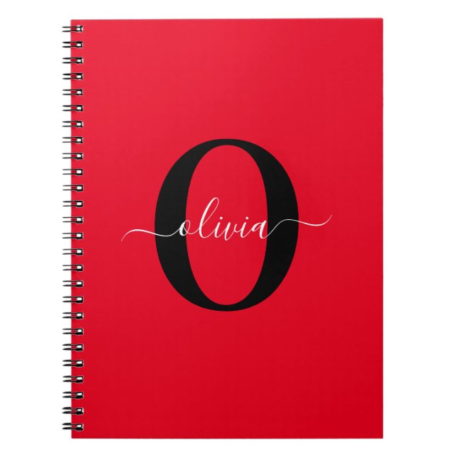 Carnet Nom de script de monogramme personnalisé Rouge Noi (Devant)