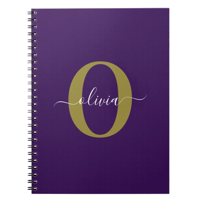 Carnet Nom de script de monogramme personnalisé violet bl (Devant)