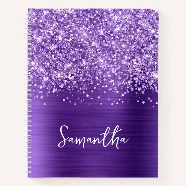 Carnet Nom de script Glamour Violet Améthyste Pailleté (Devant)