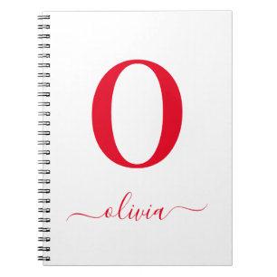 Carnet Nom De Script Monogramme Personnalisé Blanc Et Rou
