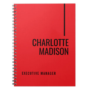 Carnet Nom de texte gras minimaliste noir rouge simple mo