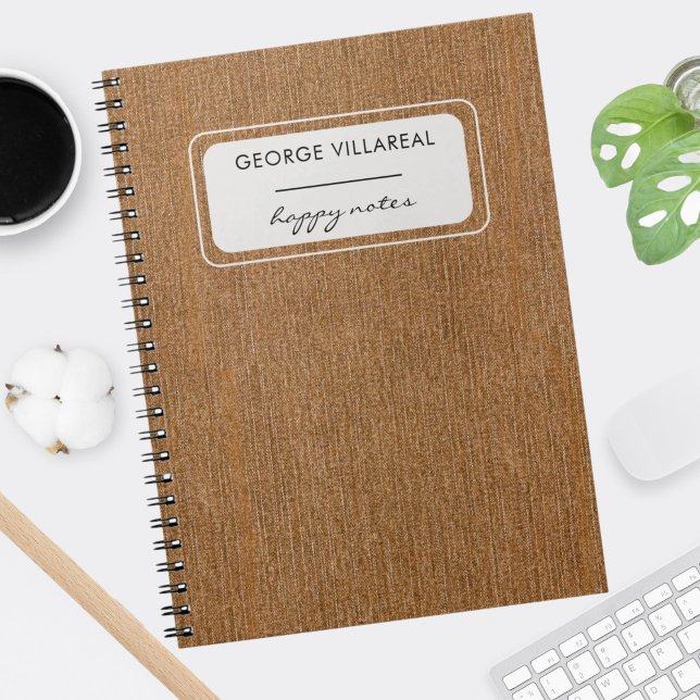 Carnet Nom, Denim imprimé marron moutarde en spirale (Créateur téléchargé)