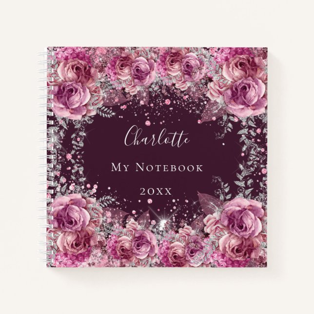 Carnet Nom des fleurs bordeaux roses (Devant)