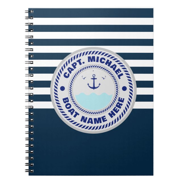 Carnet Nom du bateau d'Ancre nautique du capitaine person (Devant)