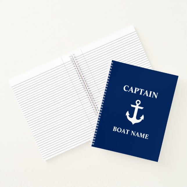Carnet Nom du bateau du capitaine nautique Ancre Bleu (Intérieur)