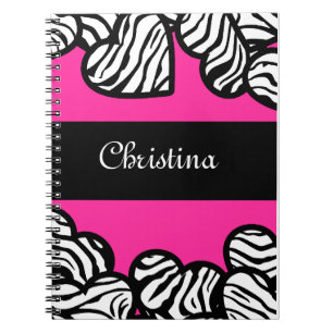 Carnet Nom du coeur du motif zèbre rose chaud et blanc