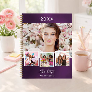 Carnet Nom du collage photo violet