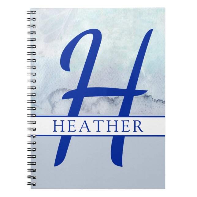 Carnet Nom du monogramme Aquarelle bleue (Devant)
