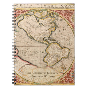 Carnet Nom du monogramme de la carte du monde Vintage