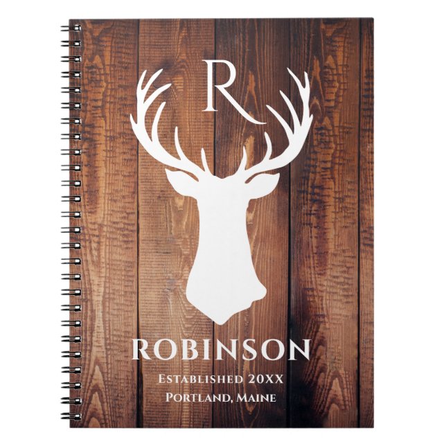 Carnet Nom du monogramme de la famille rustique Wood Deer (Devant)