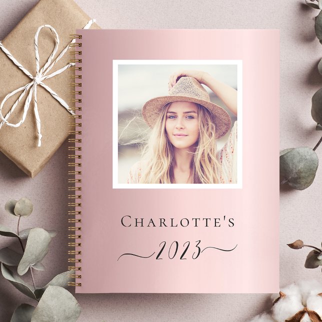 Carnet Nom du monogramme de la photo rose pâle (Créateur téléchargé)