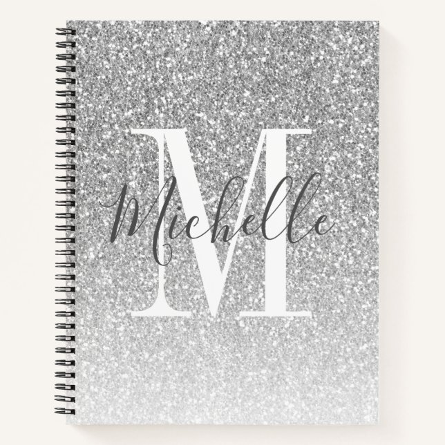 Carnet Nom du monogramme de Parties scintillant en argent (Devant)