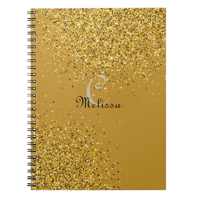 Carnet Nom du monogramme de Parties scintillant Gold Faux (Devant)