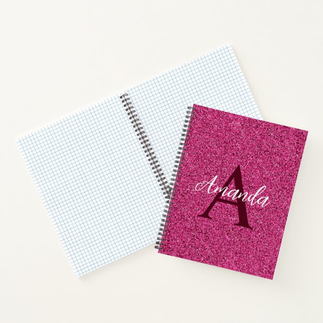 Carnet Nom du monogramme de Parties scintillant rose chic (Intérieur)