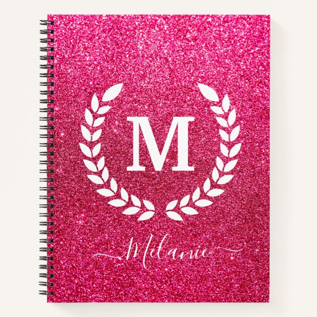 Carnet Nom du monogramme de Parties scintillant rose pers (Devant)