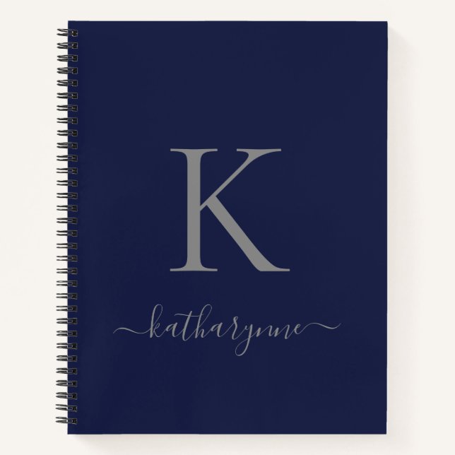 Carnet Nom du monogramme en argent bleu de la marine mode (Devant)