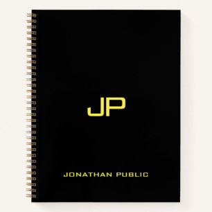 Carnet Nom du monogramme en or noir personnalisé Modèle é