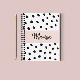 Carnet Nom du monogramme moderne   Points rose et noir Pa