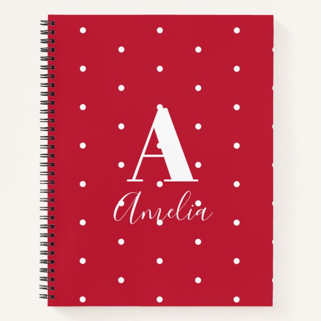 Carnet Nom du monogramme Motif Pois rouge (Devant)