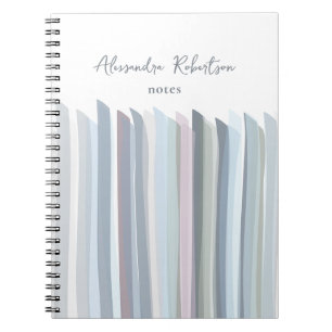 Carnet Nom du monogramme Pastel Stripes Blanc Bleu Gris S