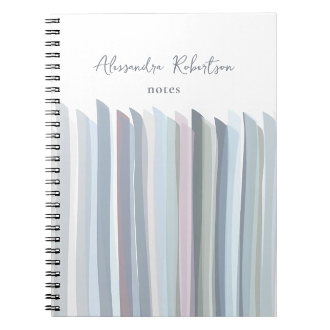 Carnet Nom du monogramme Pastel Stripes Blanc Bleu Gris S (Devant)
