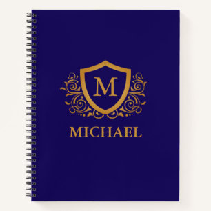 Carnet Nom du monogramme personnalisé bleu et or de la ma