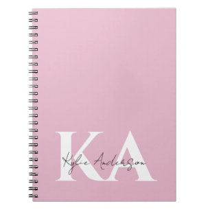 Carnet Nom du monogramme personnel rose moderne -
