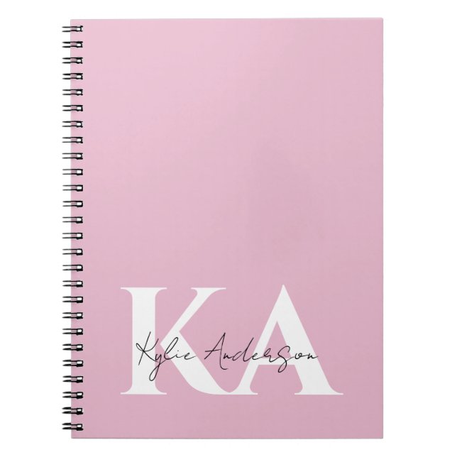 Carnet Nom du monogramme personnel rose moderne - (Devant)