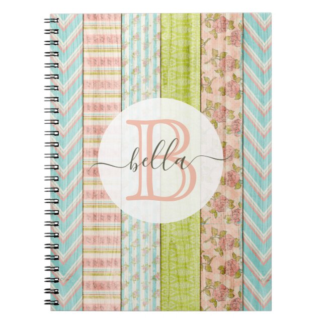 Carnet Nom du monogramme Roses de Shabby sur le chalet ru (Devant)
