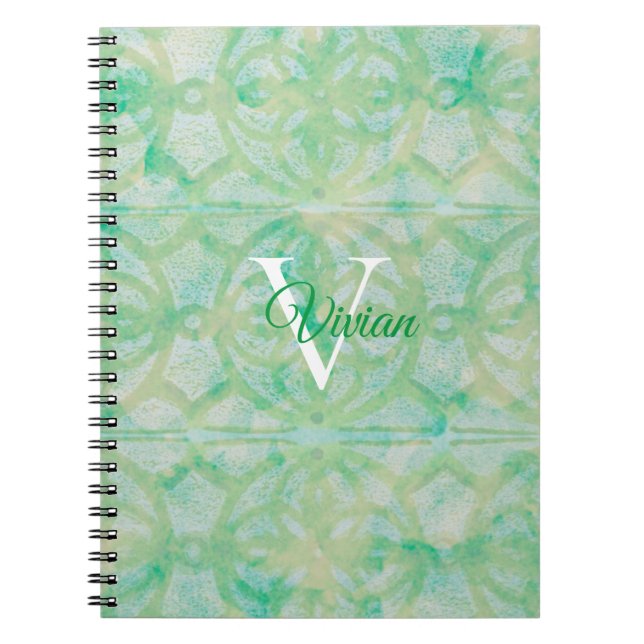 Carnet Nom Du Monogramme Vert Et Bleu De L'Aquarelle (Devant)
