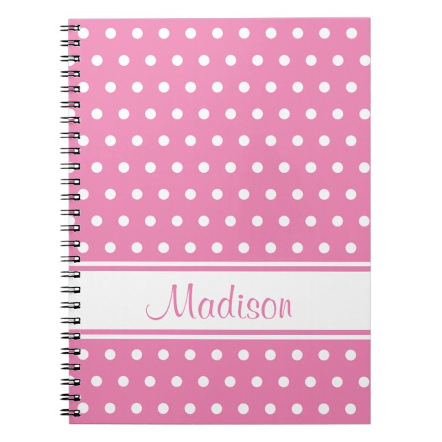 Carnet Nom du script de la bande de la Polka blanche rose (Devant)