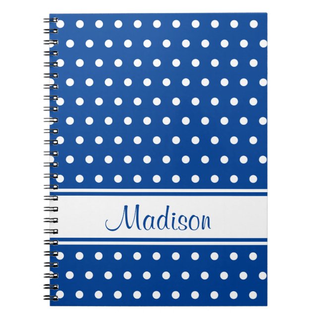 Carnet Nom du script de la bande de points Polka blanc pr (Devant)