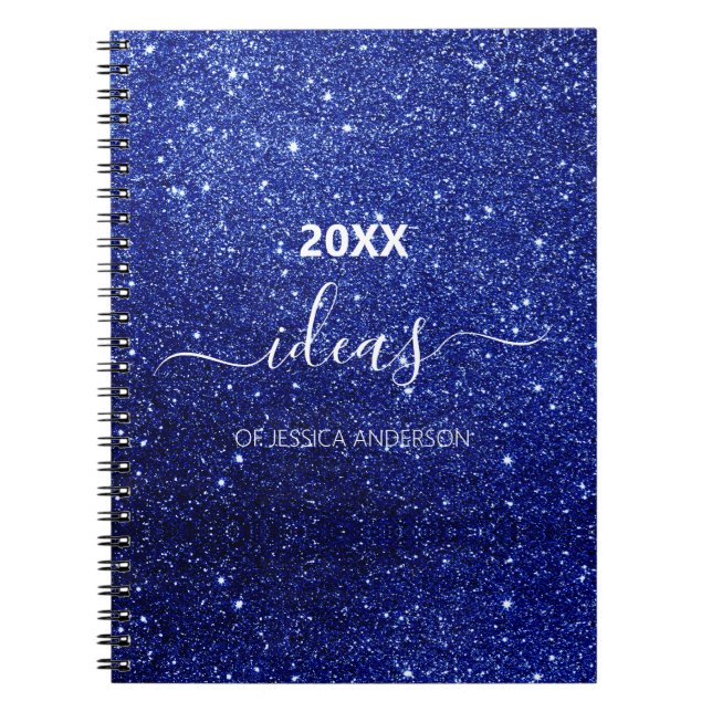 Carnet Nom du script de parties scintillant bleu moderne (Devant)