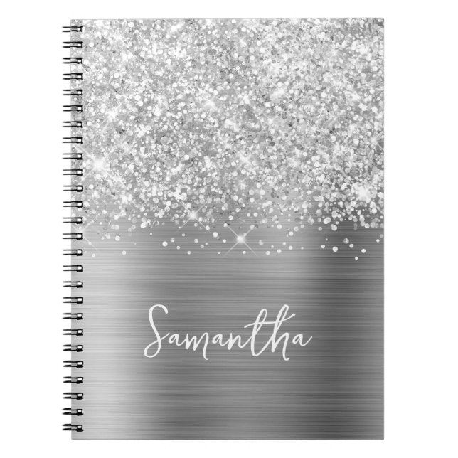 Carnet Nom du script Glittery Silver Glam (Devant)