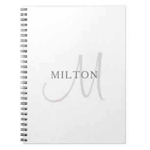Carnet Nom élégant Monogramme   Blanc & Gris