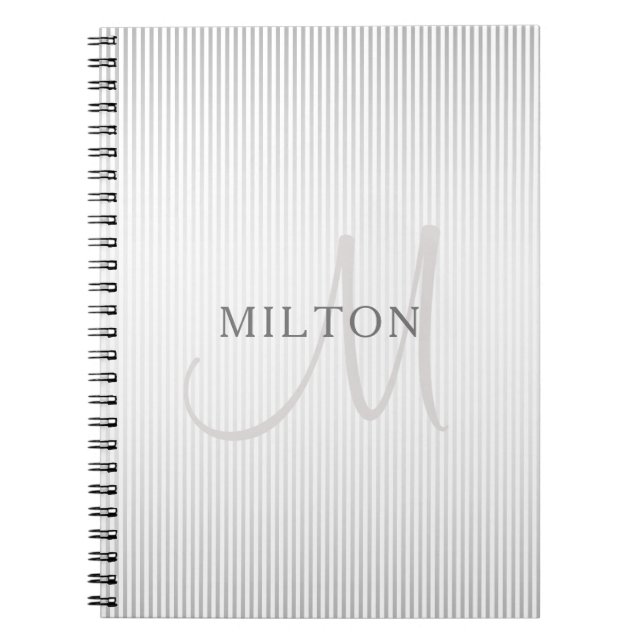 Carnet Nom élégant Monogramme & fines rayures grises ombr (Devant)
