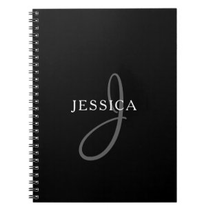 Carnet Nom élégant Monogramme   Noir Blanc & Gris