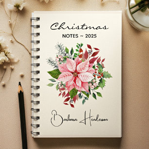 Carnet Nom élégant Notes de Noël Poinsettia Rose