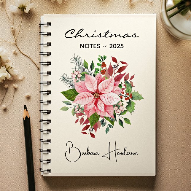 Carnet Nom élégant || Notes de Noël Poinsettia Rose (Créateur téléchargé)